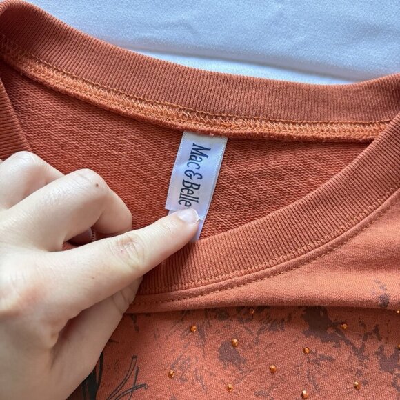 Fall Pumpkin Scarecrow Shirt Long Sleeve Orange Studded Womens Size Large Autumn - Picture 2 of 7